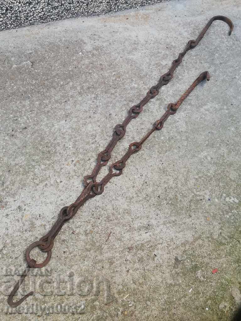 Auction Old forged chain with hook, hearth for hearth chain hook Auction Old forged chain with hook, hearth for hearth chain hook