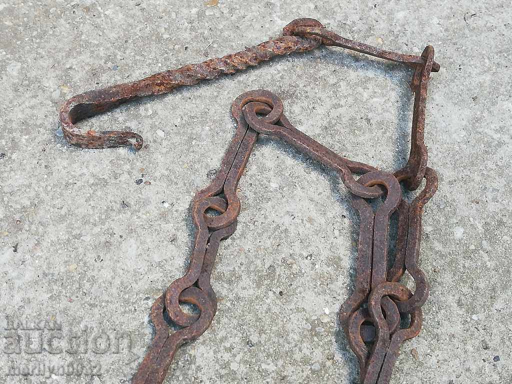 Old forged chain with hook, hearth for hearth chain hook - 7 Old forged chain with hook, hearth for hearth chain hook - 7