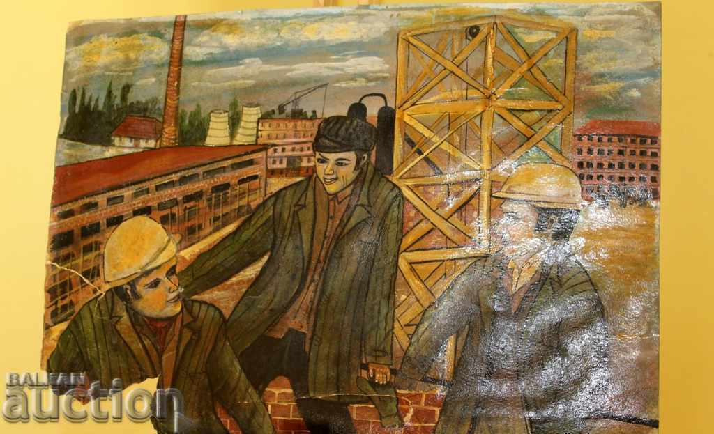Delivery of SOC REALISM PICTURE WORKERS FACTORY VATENKA HELMET WORKERS Delivery of SOC REALISM PICTURE WORKERS FACTORY VATENKA HELMET WORKERS