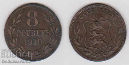 Great Britain Guernsey 8 Double Rare Coin 1910