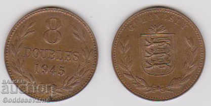 Great Britain Guernsey 8 Double Rare Coin 1945