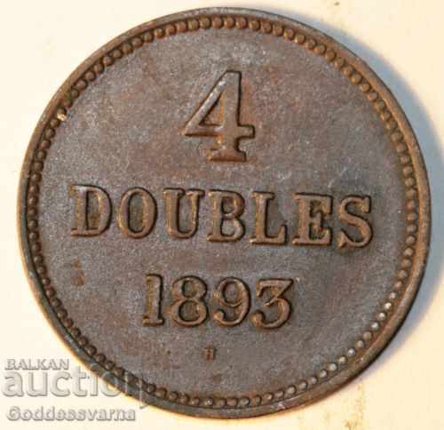 Great Britain Guernsey 4 Double Rare Coin 1893