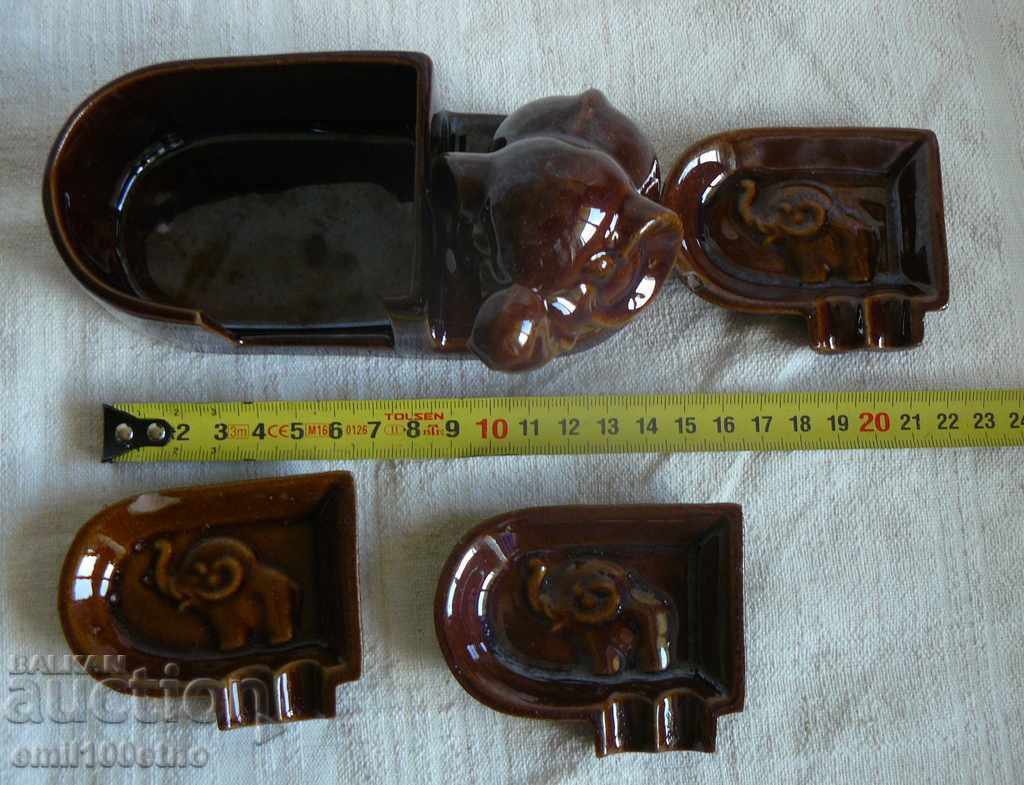 Auction  Made in Occupied Japan Stand Figure Elephant with 3 ashtray