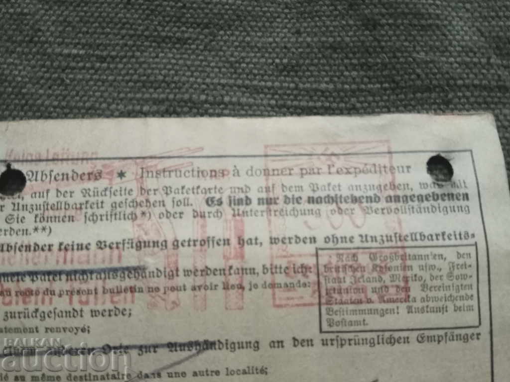 Auction Bulletin d'expédition - note for delivery Third Reich 1941 Auction Bulletin d'expédition - note for delivery Third Reich 1941