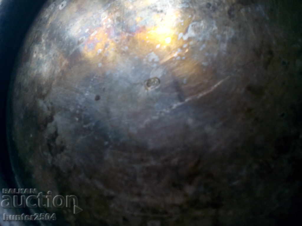 Auction Authentic old bowl, bronze, silver-plated, diam. 25 cm. with ears Auction Authentic old bowl, bronze, silver-plated, diam. 25 cm. with ears