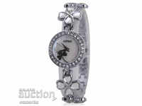 KIMIO красив дамски часовник с бели камъчета и цветчета стил