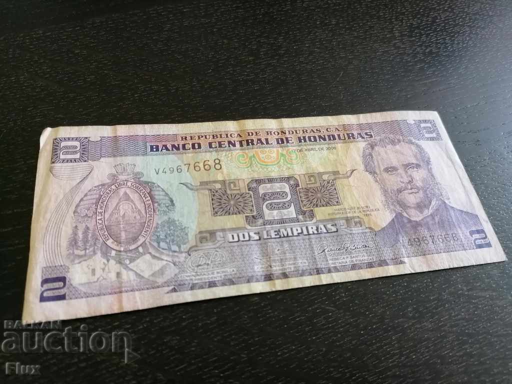 Банкнота - Хондурас - 2 лемпира | 2008г.