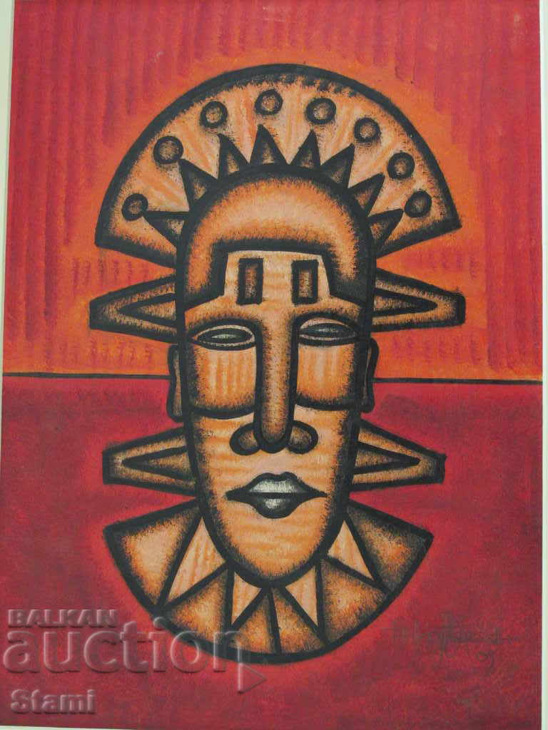 Auction African mask painting with oil paint Auction African mask painting with oil paint