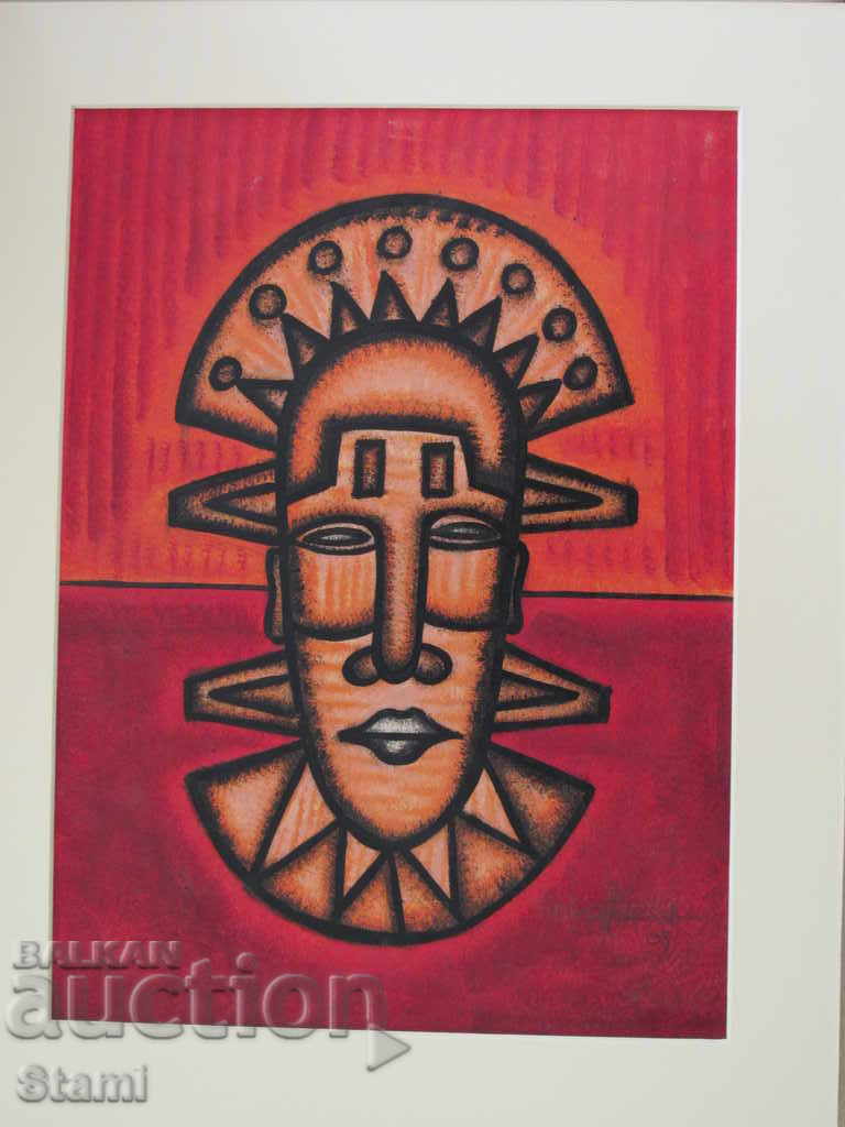 African mask painting with oil paint