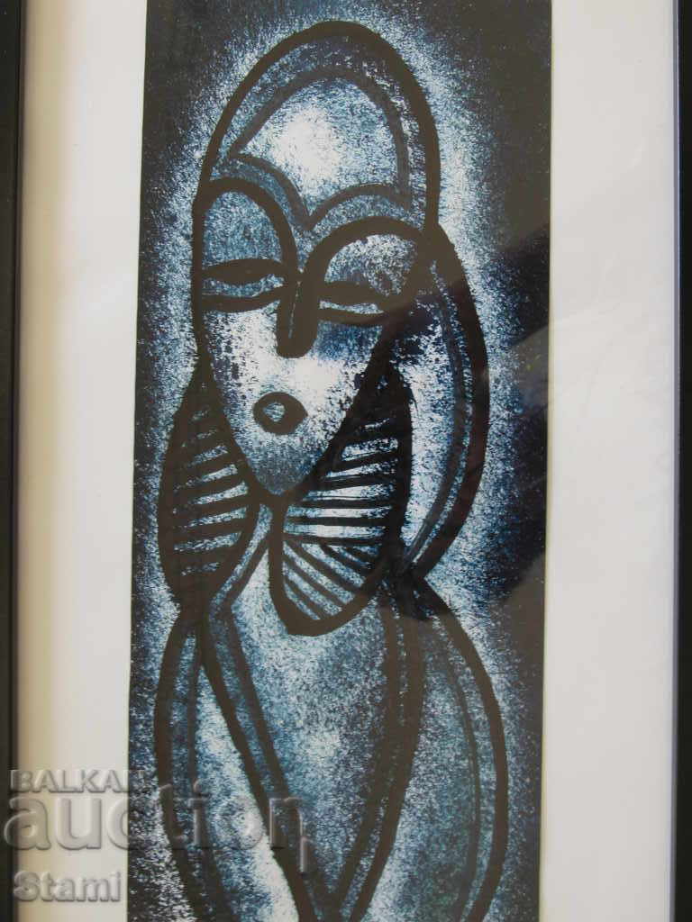 Delivery of Stylized African woman in blue oil painting Delivery of Stylized African woman in blue oil painting