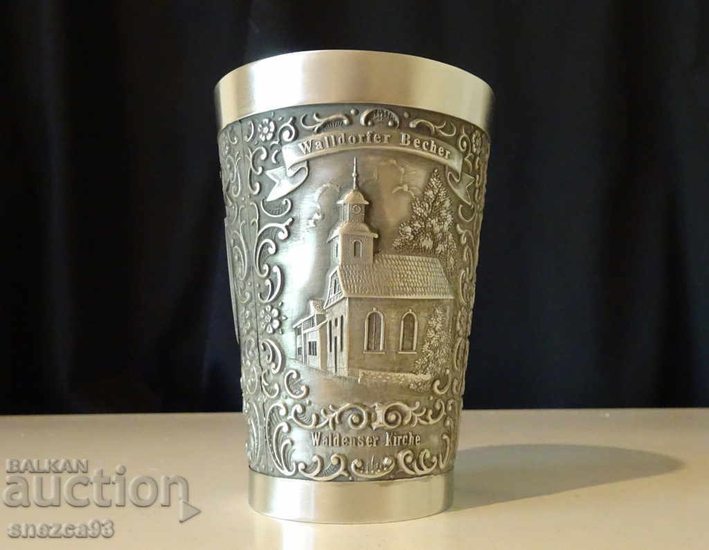 Auction Engraved pewter wine goblet Auction Engraved pewter wine goblet