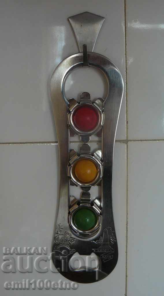 Bottle opener with 3 bottle caps Tourist Europe Asia - USSR