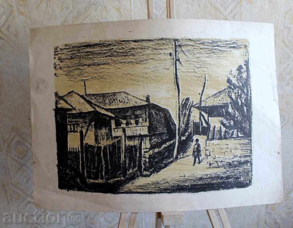 . PICTURE SUMMER LITHOGRAPHY LINEAR CUTTER GRAPHIC DRAWING PICTURE