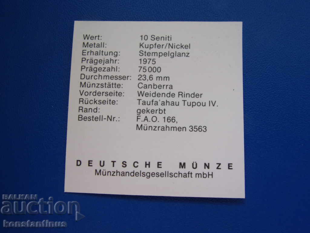 Licitație Tonga 10 senite 1975 FAO UNC Rare