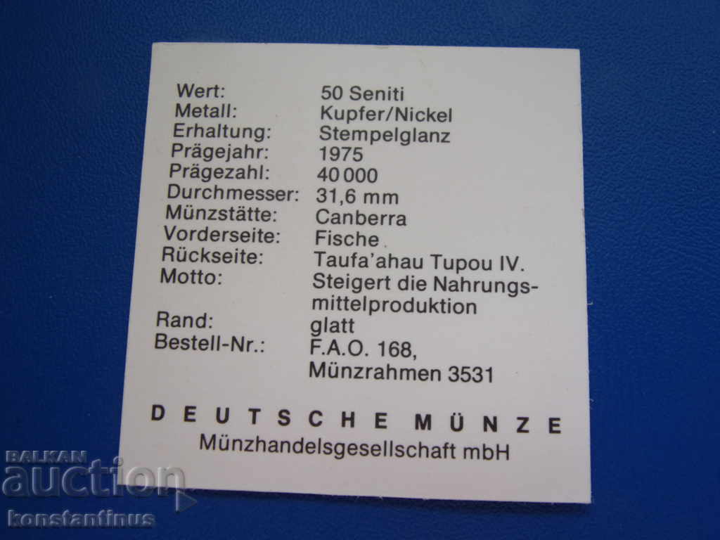 Licitație Tonga 50 Senii 1975 FAO UNC Rare