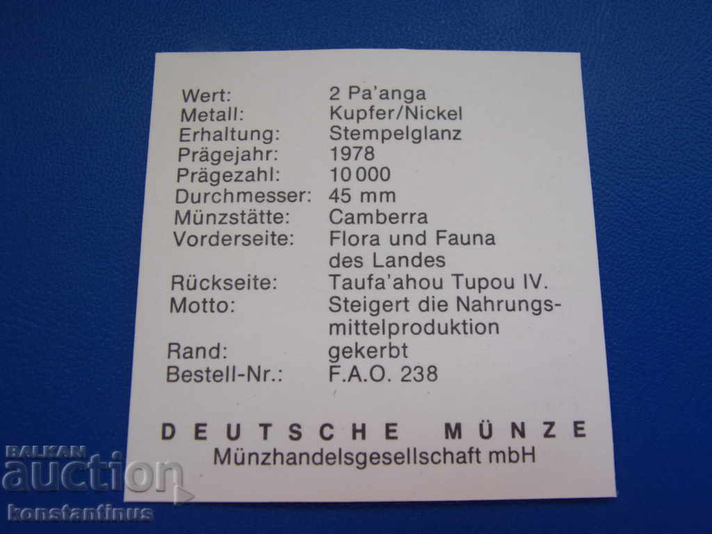 Licitație Tonga 2 Panga 1978 FAO UNC Rare Licitație Tonga 2 Panga 1978 FAO UNC Rare