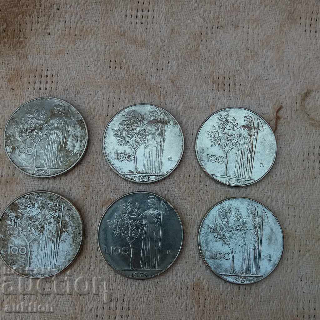 Auction COLLECTION OF 6 PIECES PER 100 PIECES ITALY DIFFERENT YEARS Auction COLLECTION OF 6 PIECES PER 100 PIECES ITALY DIFFERENT YEARS