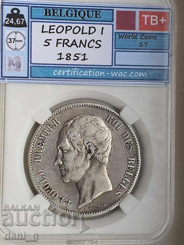 Auction 5 francs 1851 Belgium Auction 5 francs 1851 Belgium