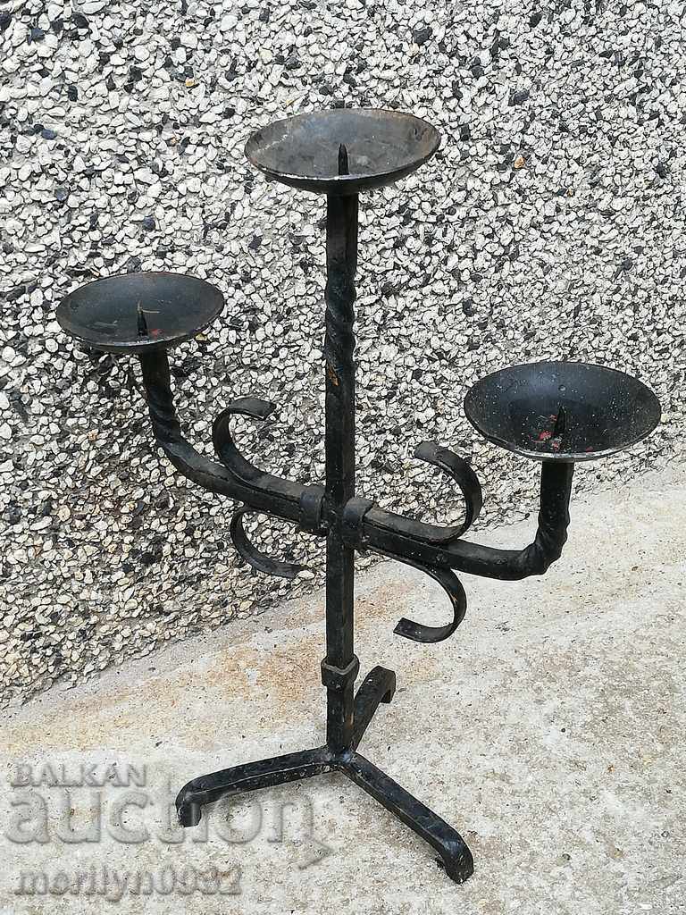 Old forged candlestick, candle - 6