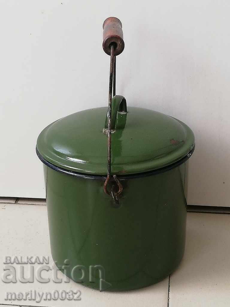 Аукцион Емайлирано соц канче капак метална чаша канчок емайлиран съд Аукцион Емайлирано соц канче капак метална чаша канчок емайлиран съд