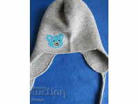 Gray child's hat with a bear, 100% organic wool, Mongolia