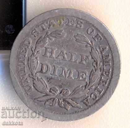 USA 5 cents 1858 Half Dime silver1.1 gram
