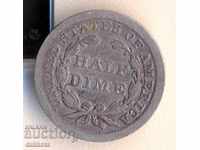 САЩ 5 цента 1858 Half Dime сребро1.1 грам