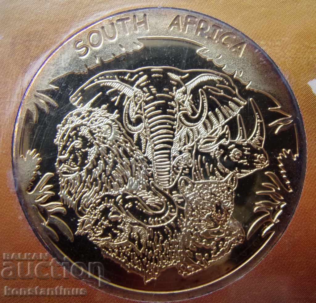 Africa de Sud 5 Rand 2010 + medalie de aur UNC Rare - 5