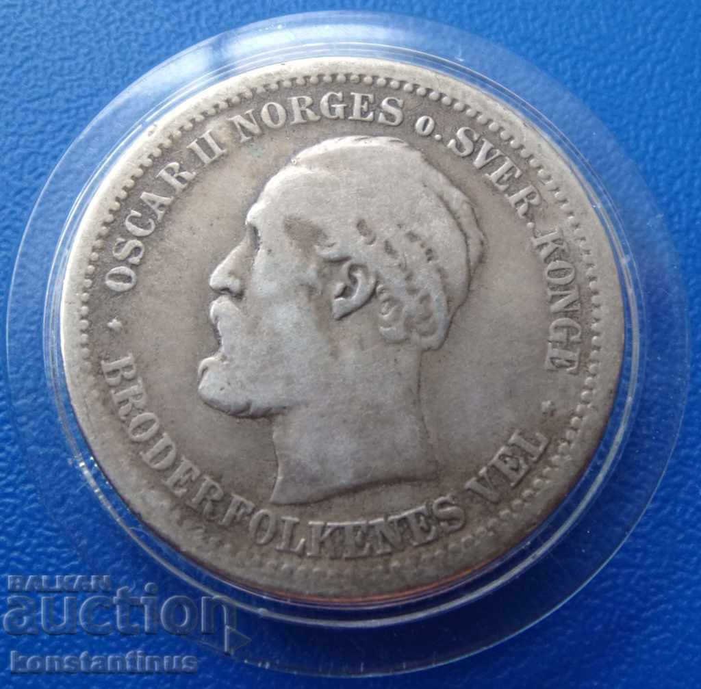 Norvegia 1 Coroana 1877 Argintiu Foarte rar cu preț € 58.80 | 115.00 BGN