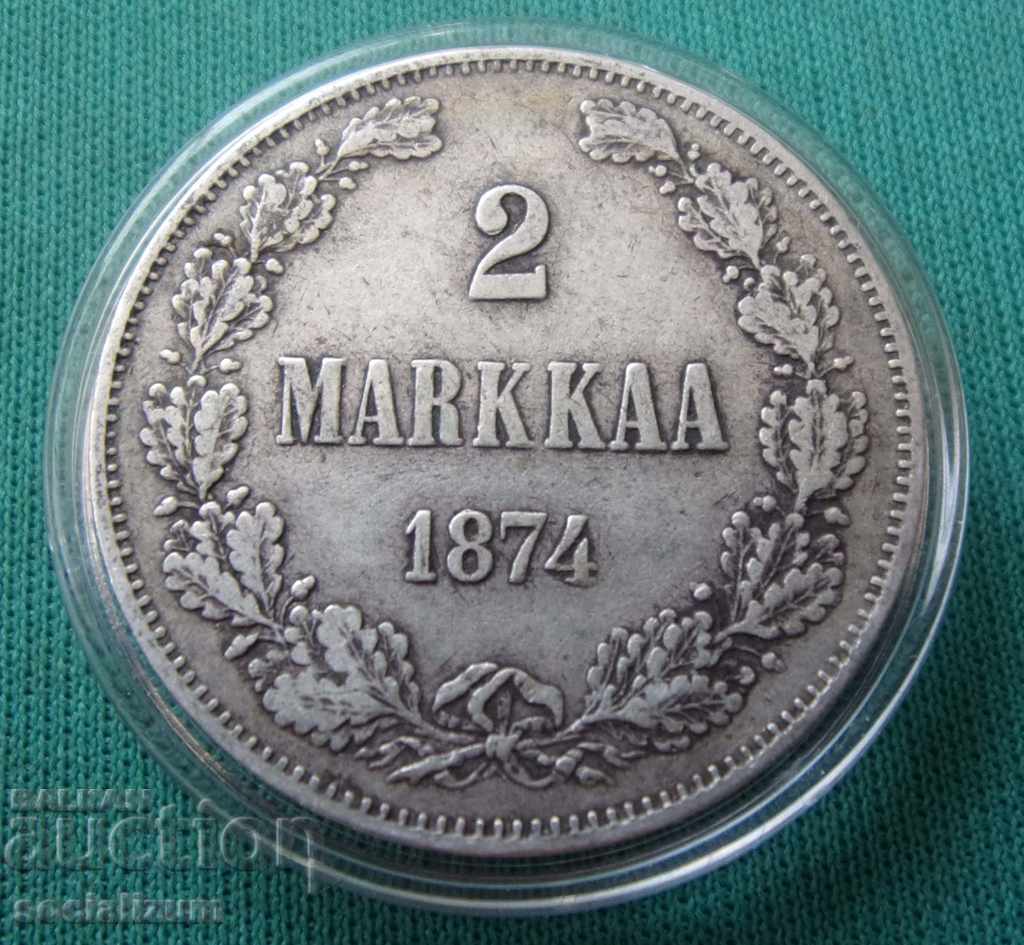 Финландия Александър II  2  Марккаа  1874  Сребро  Rare