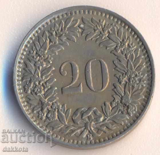 Швейцария 20 рапена 1939 година, рядка в качество