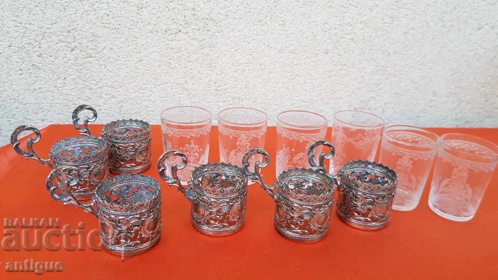 Suporturi pentru pahare din sticlă WMF 1900-1920 - 6 Suporturi pentru pahare din sticlă WMF 1900-1920 - 6