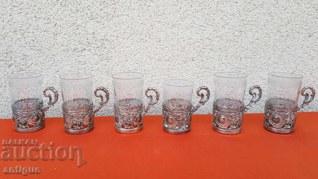 WMF подстакани със стъклени чашки 1900-1920 г.
