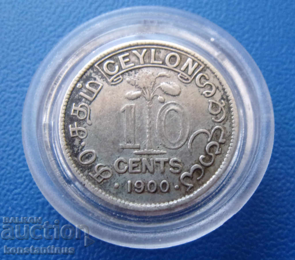 Ceylon 10 Cent 1900 Silver Rare