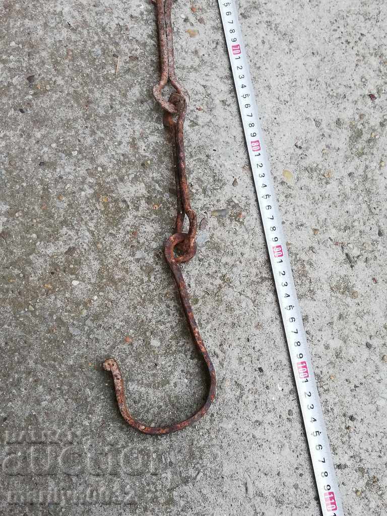Auction  Old wrought iron chain with hook, hearth chain hook chain