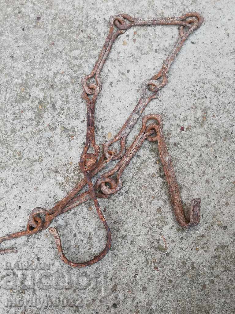 Old wrought iron chain with hook, hearth chain hook chain - 5