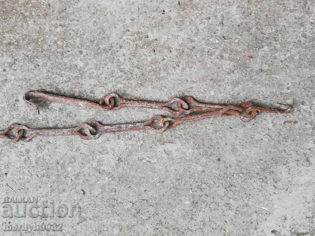 Old wrought iron chain with hook, hearth chain hook chain - 6