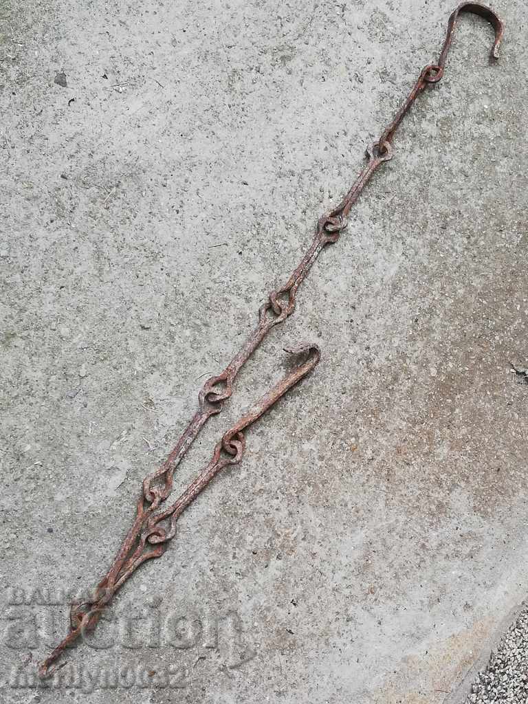 Old wrought iron chain with hook, hearth chain hook chain - 7