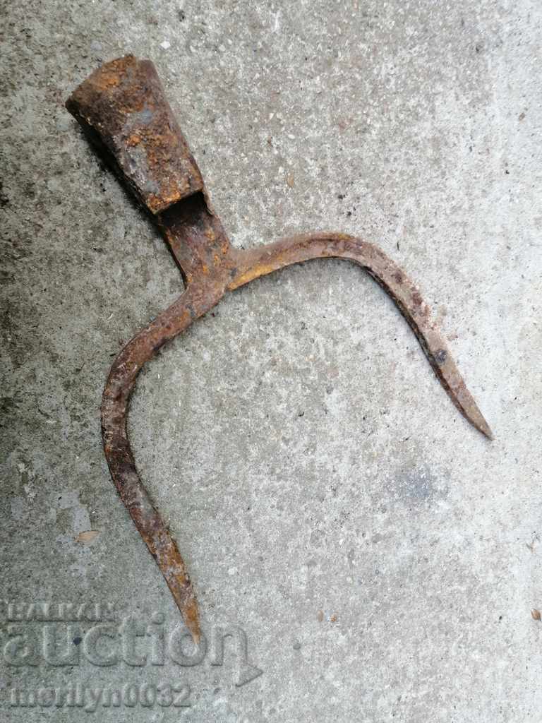 Auction Old Wrought Two Prong, Pitchfork, Wrought Iron Auction Old Wrought Two Prong, Pitchfork, Wrought Iron