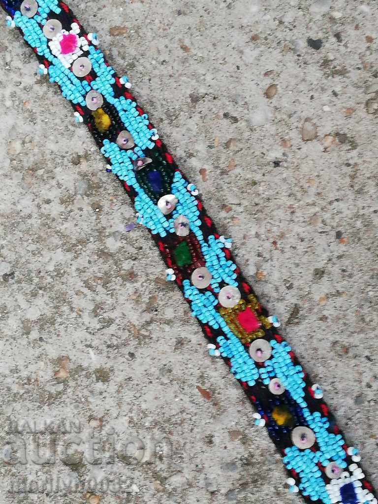 Old handwoven belt with beads blue sash belt costume - 5 Old handwoven belt with beads blue sash belt costume - 5