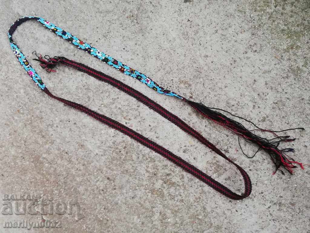 Old handwoven belt with beads blue sash belt costume - 6 Old handwoven belt with beads blue sash belt costume - 6