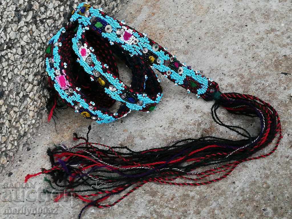 Old handwoven belt with beads blue sash belt costume Old handwoven belt with beads blue sash belt costume