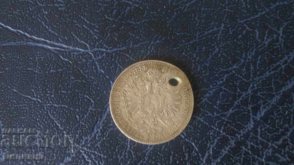 ¼ Florin 1858 '' A '' Austria - Hungary Silver