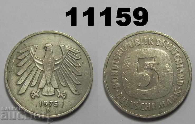 Германия 5 марки 1975 D едра монета