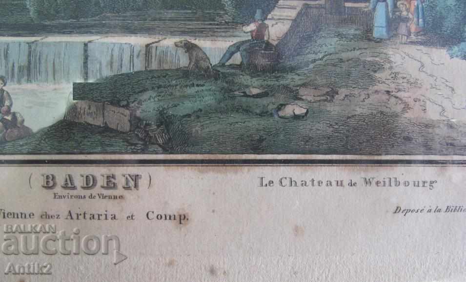 30's Antique Color Lithography- Etching Engraving BADEN - 6