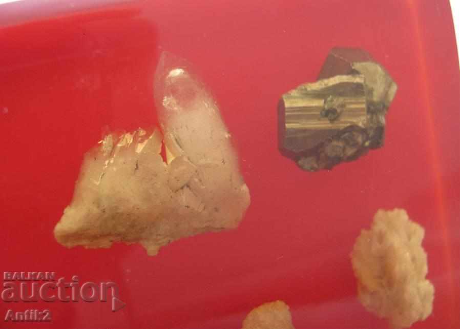 An old Plexiglas Plaque with crystals and semi-precious stones - 5