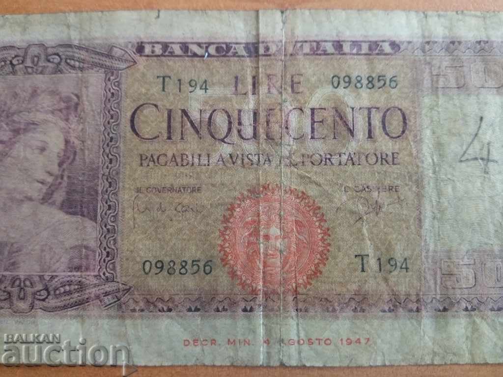 Auction Italy banknote 500 pounds 1947 Rare banknote Auction Italy banknote 500 pounds 1947 Rare banknote