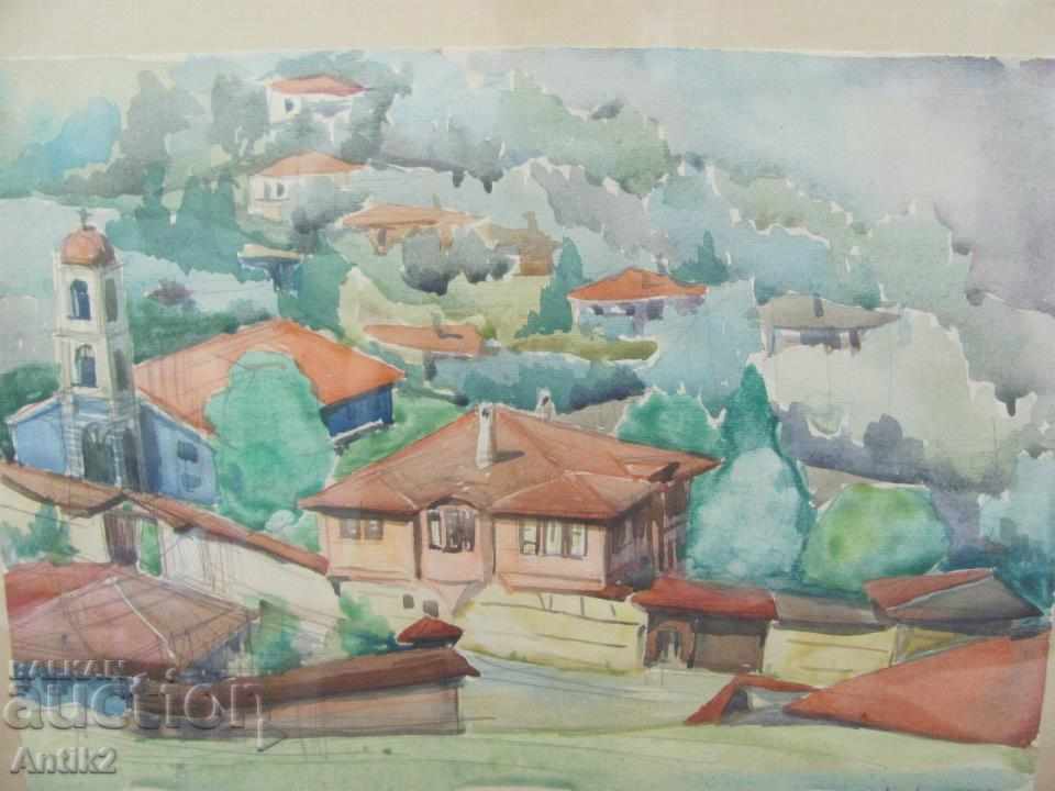 60s Original Watercolor Painting by D. Arnaudov, Signed with price 350.00 BGN | € 178.95