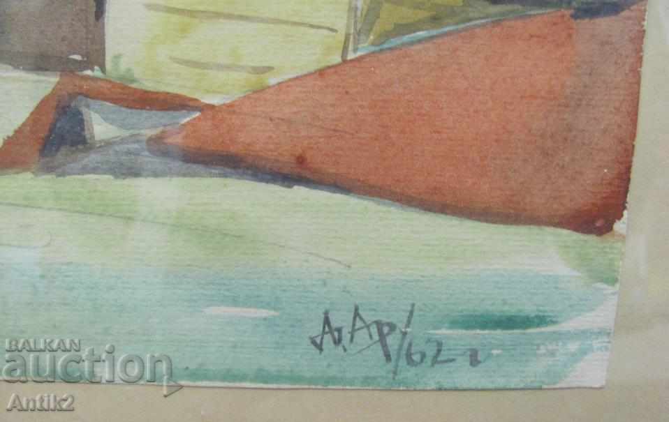 Auction  60s Original Watercolor Painting by D. Arnaudov, Signed