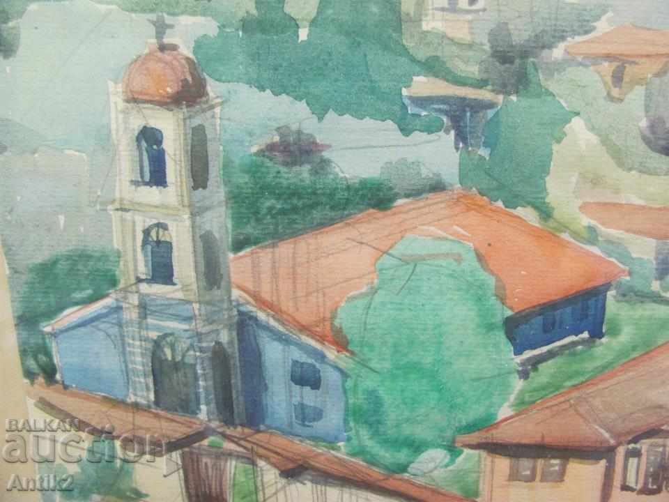 60s Original Watercolor Painting by D. Arnaudov, Signed - 5